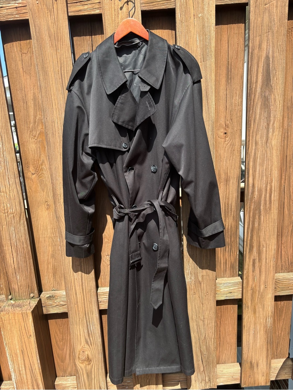 London Fog Black Double-Breasted Trench Coat 44 Long Mens